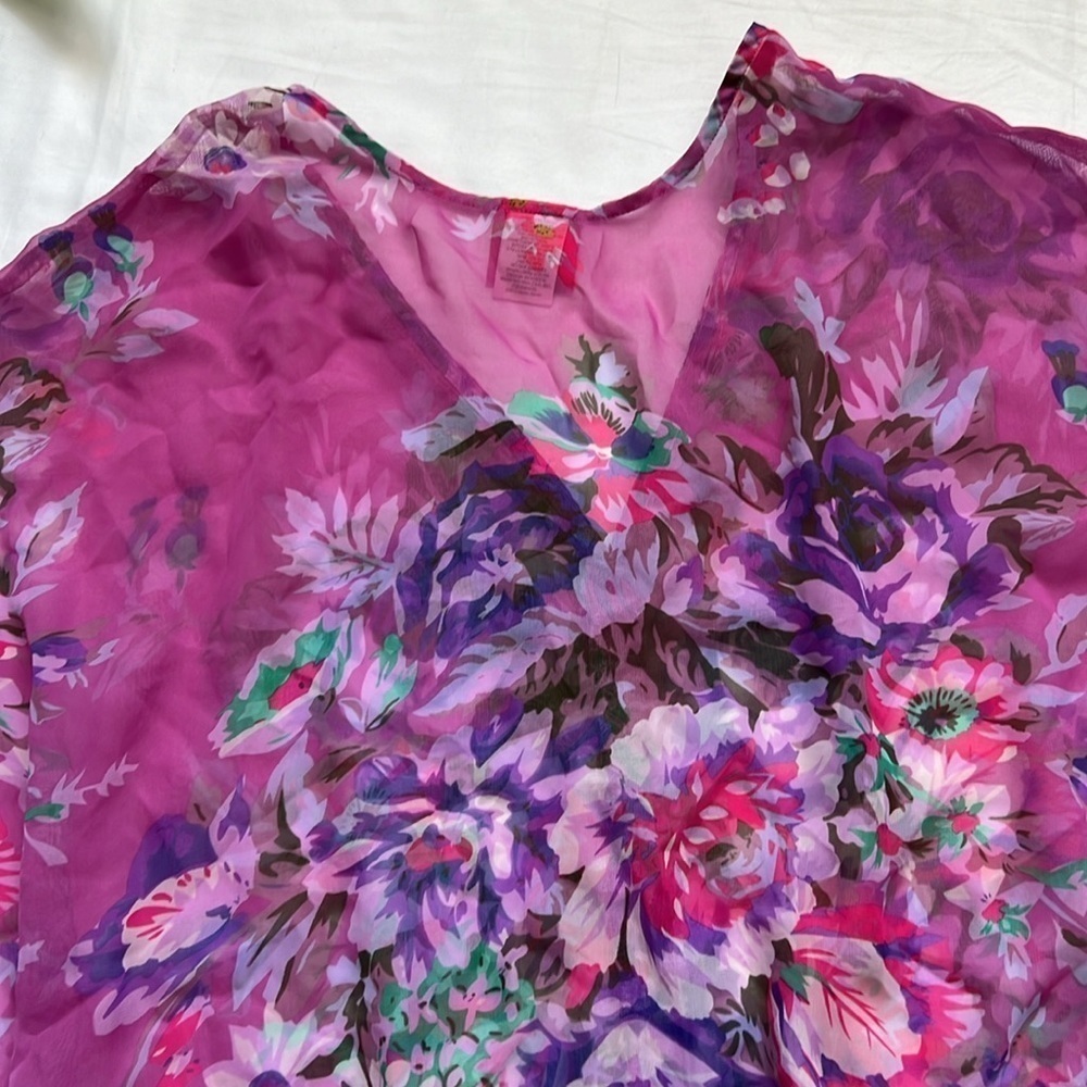 Free People Floral Embellished Sequins V-Neck Sheer Kimono Top - Picture 8 of 10